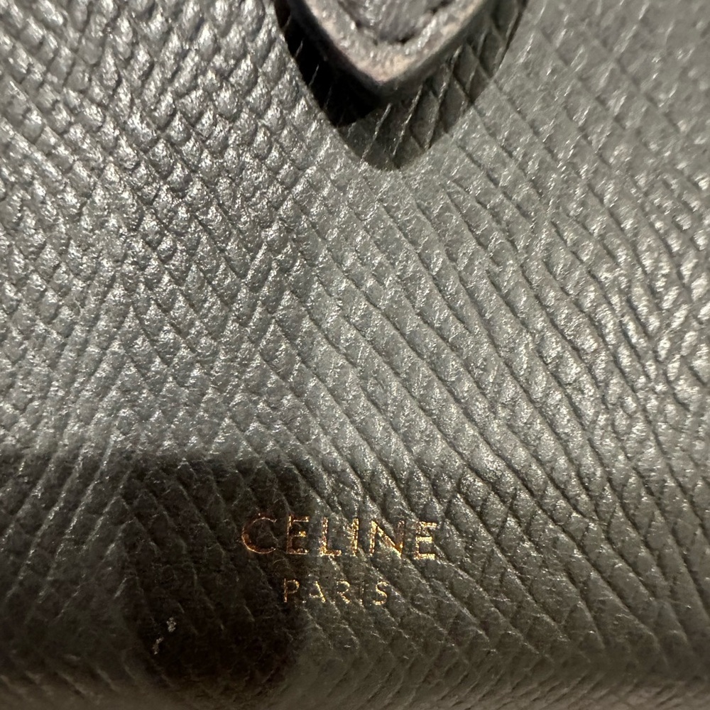 Celine Black Textured Pebble Leather Wallet with Gold Logo - Picture 2 of 10